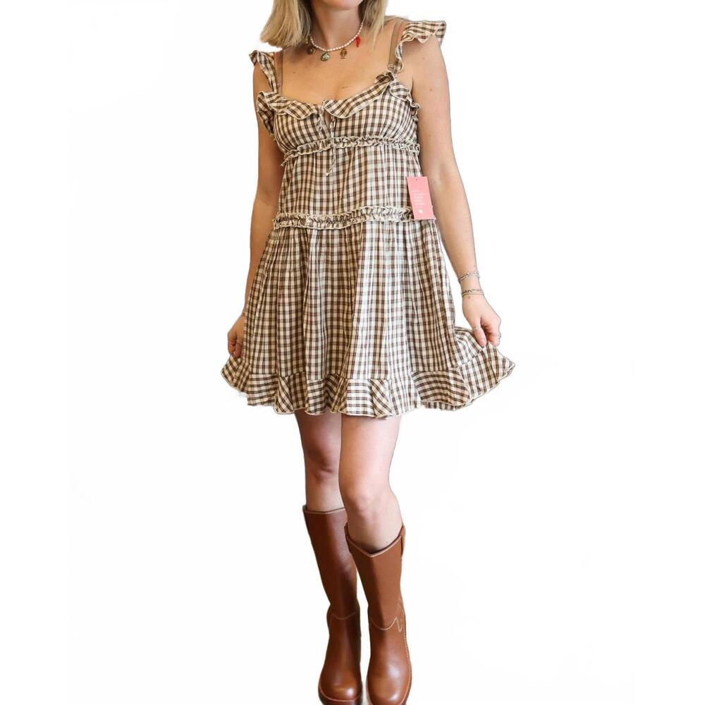 NEW BILA77 karelia plaid mini dress in cream